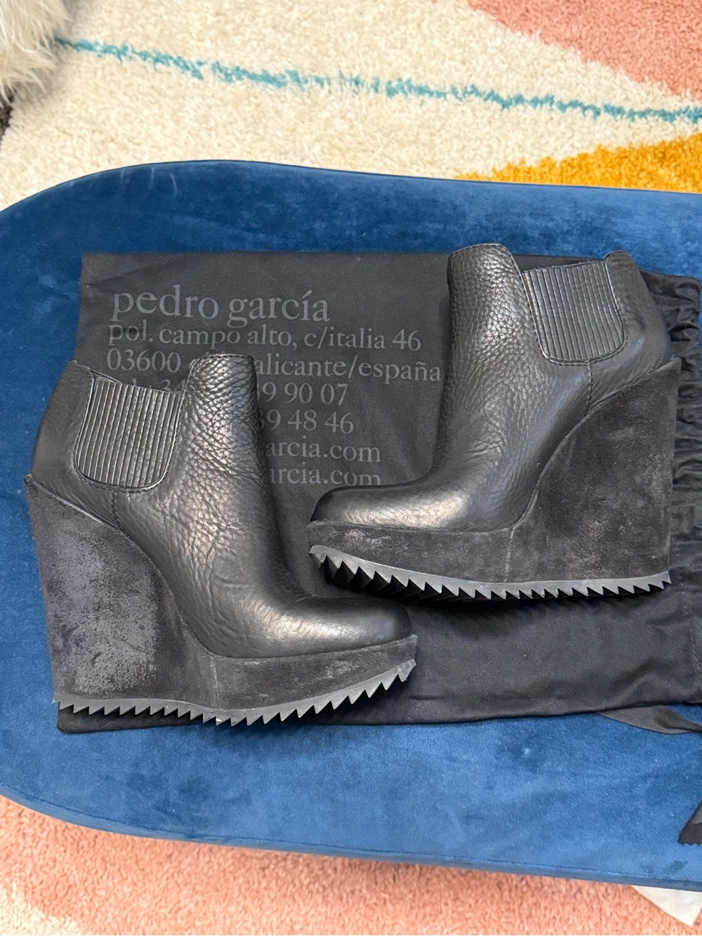 Pedro Garcia Black Leather Wedge Chelsea Boots